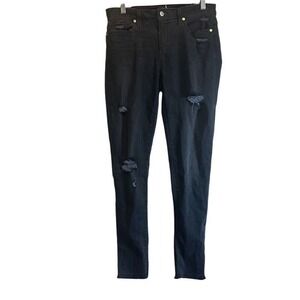 Black Distressed Ripped Skinny Jeans‎ Trendy Casual Denim Pants